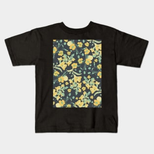 Vintage Floral (Black, gold and teal) Kids T-Shirt